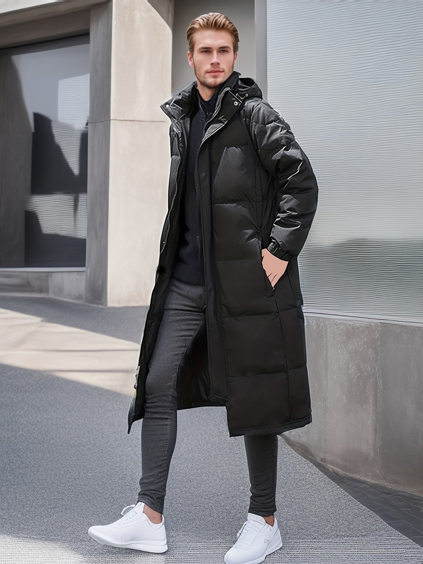Krohn-e | Herren Lange Winterjacke: Warme Gepolsterte Lockere Passform Reißverschluss Design