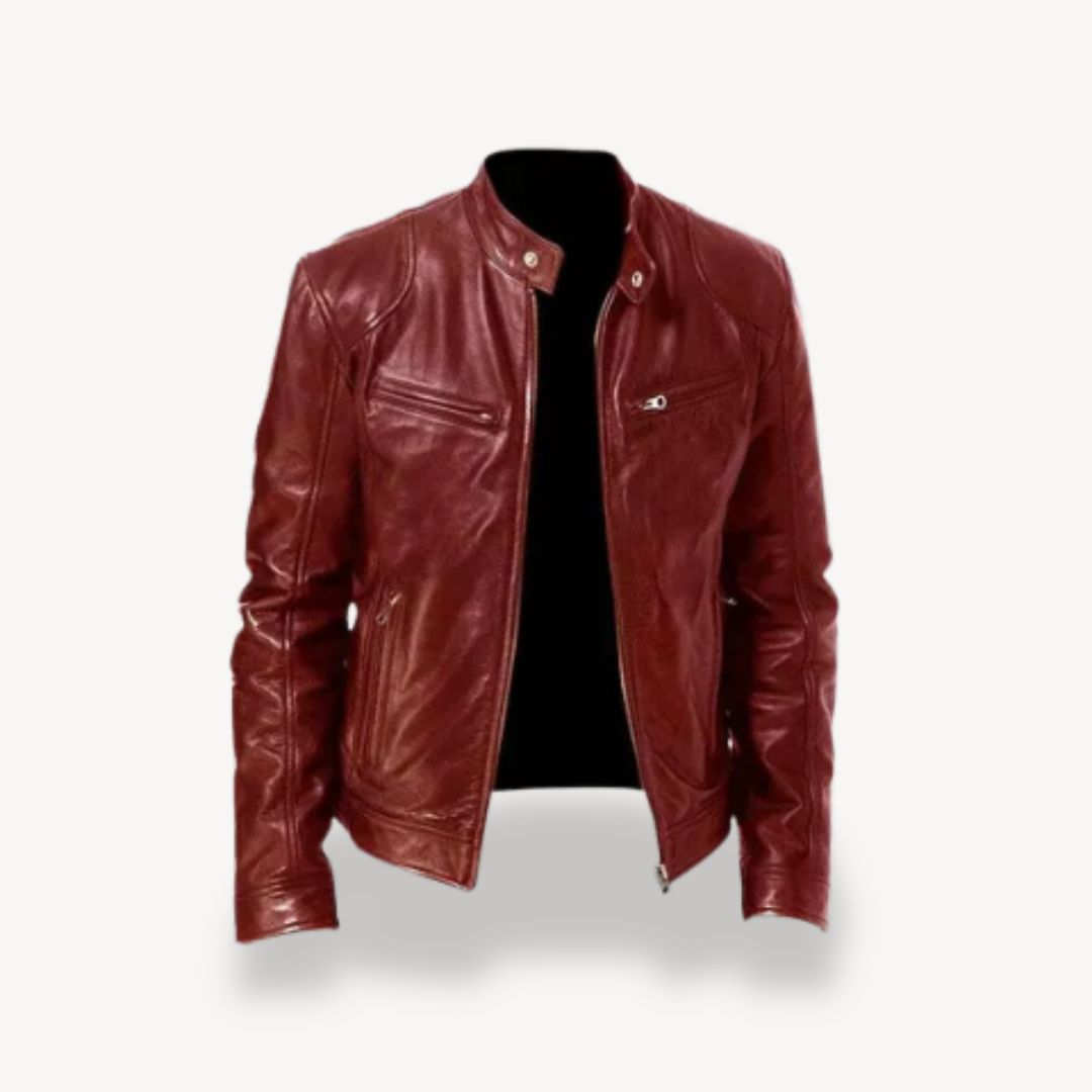 Krohn-e | Herren Premium Leder Bikerjacke - Reißverschluss-Stil