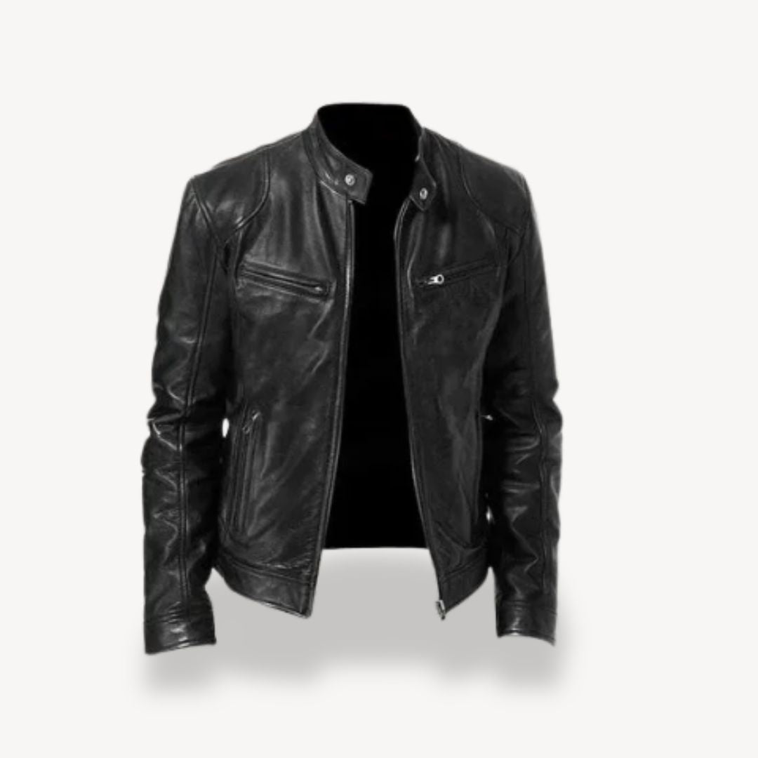 Krohn-e | Herren Premium Leder Bikerjacke - Reißverschluss-Stil