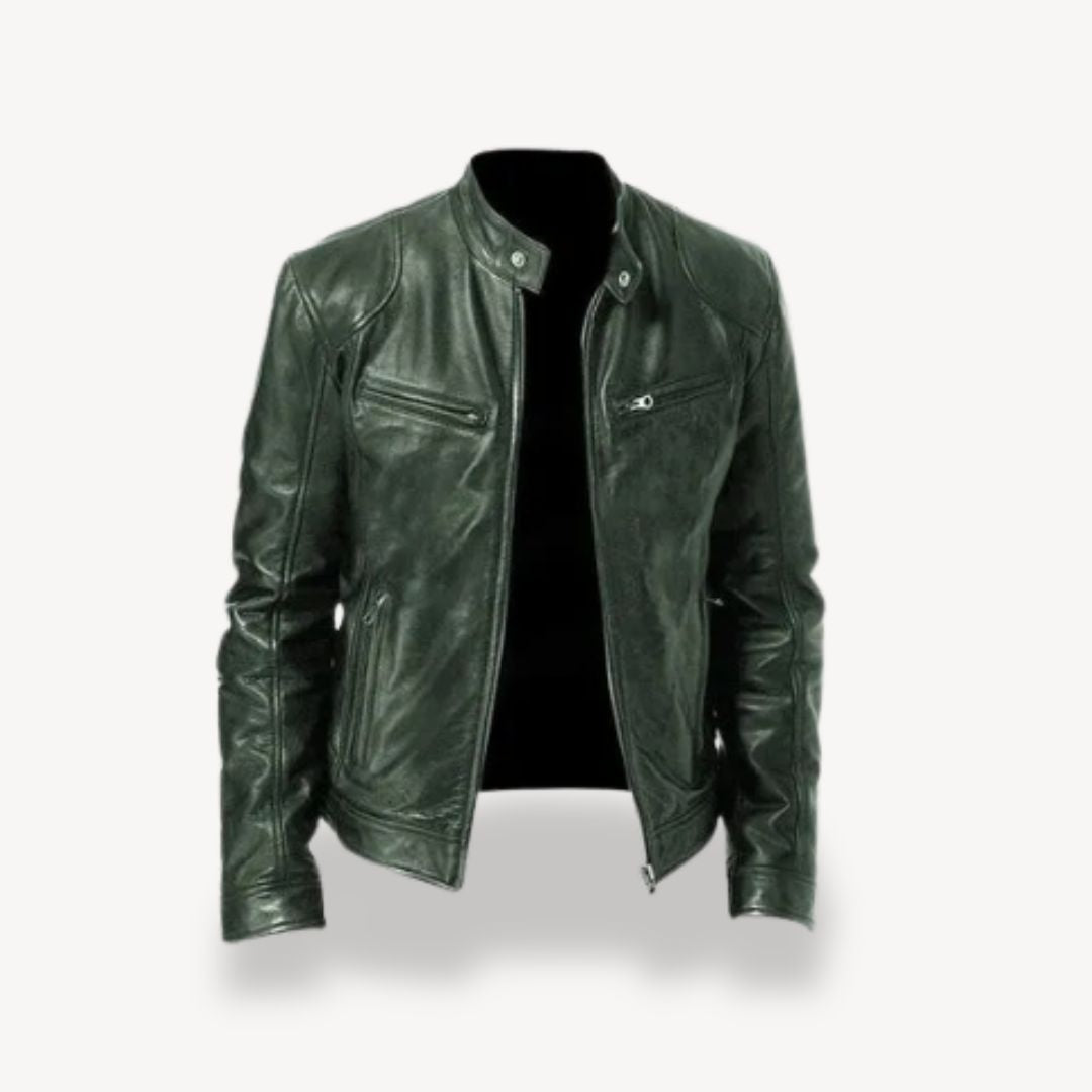 Krohn-e | Herren Premium Leder Bikerjacke - Reißverschluss-Stil