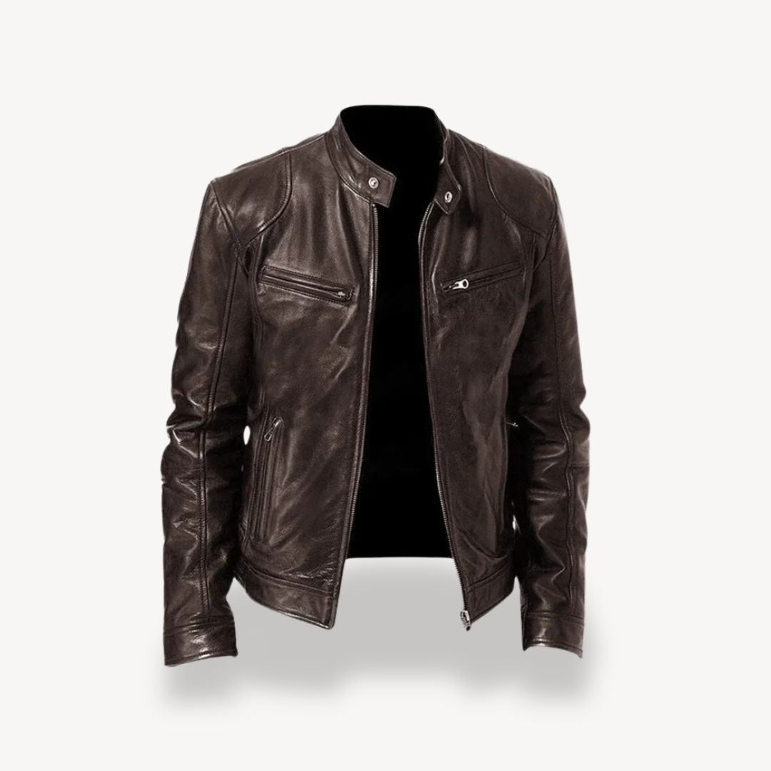 Krohn-e | Herren Premium Leder Bikerjacke - Reißverschluss-Stil