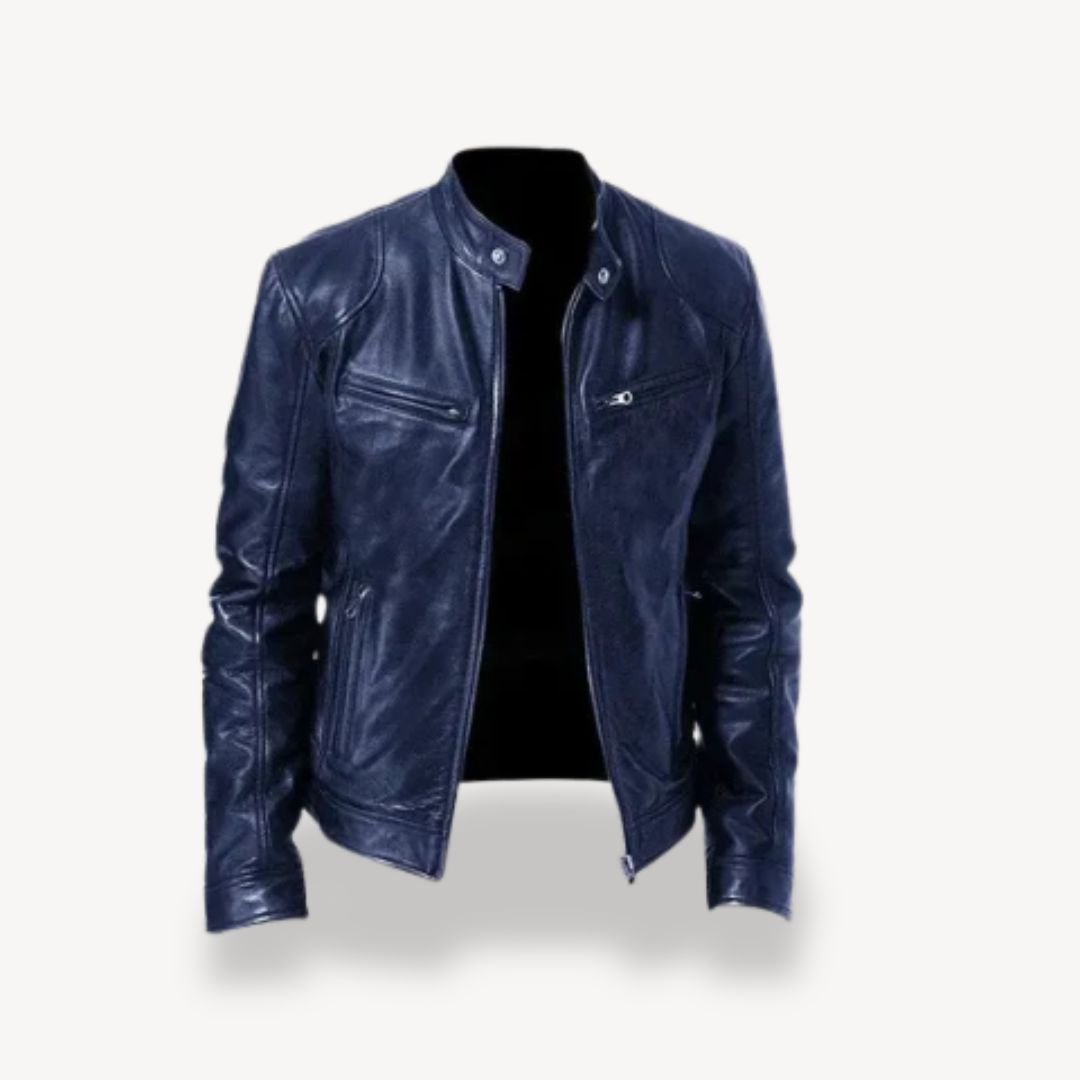 Krohn-e | Herren Premium Leder Bikerjacke - Reißverschluss-Stil