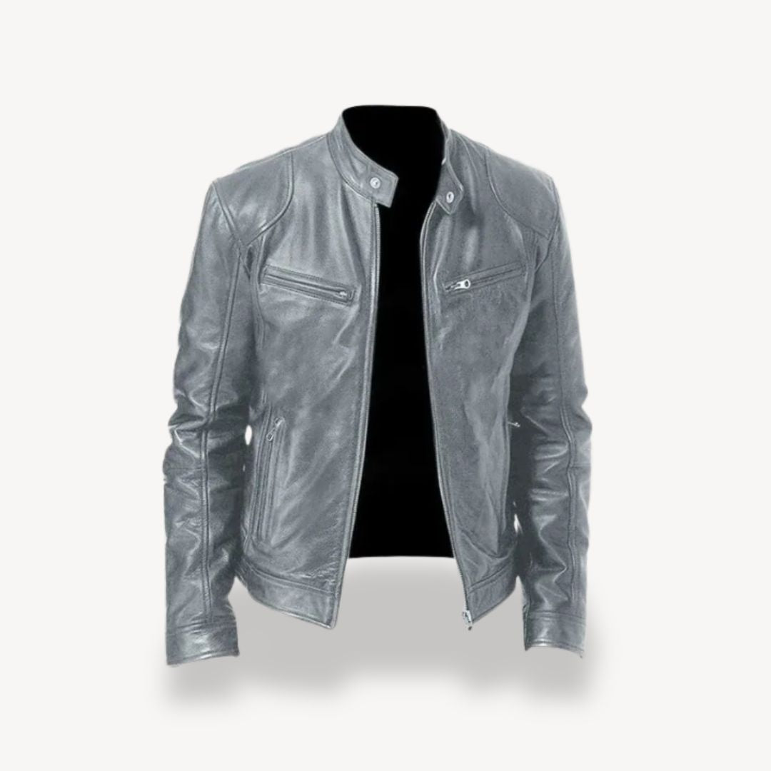 Krohn-e | Herren Premium Leder Bikerjacke - Reißverschluss-Stil