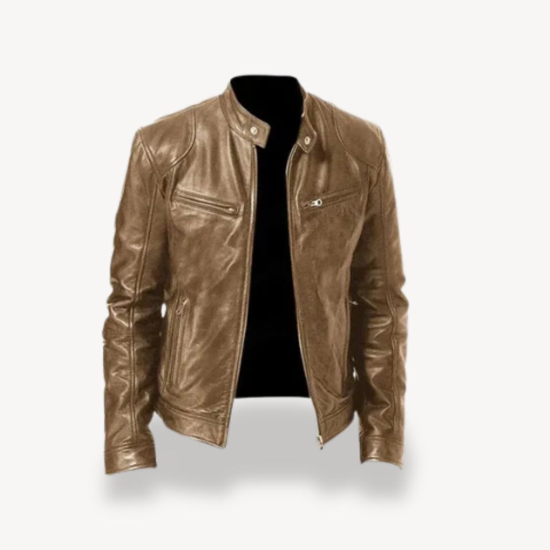 Krohn-e | Herren Premium Leder Bikerjacke - Reißverschluss-Stil