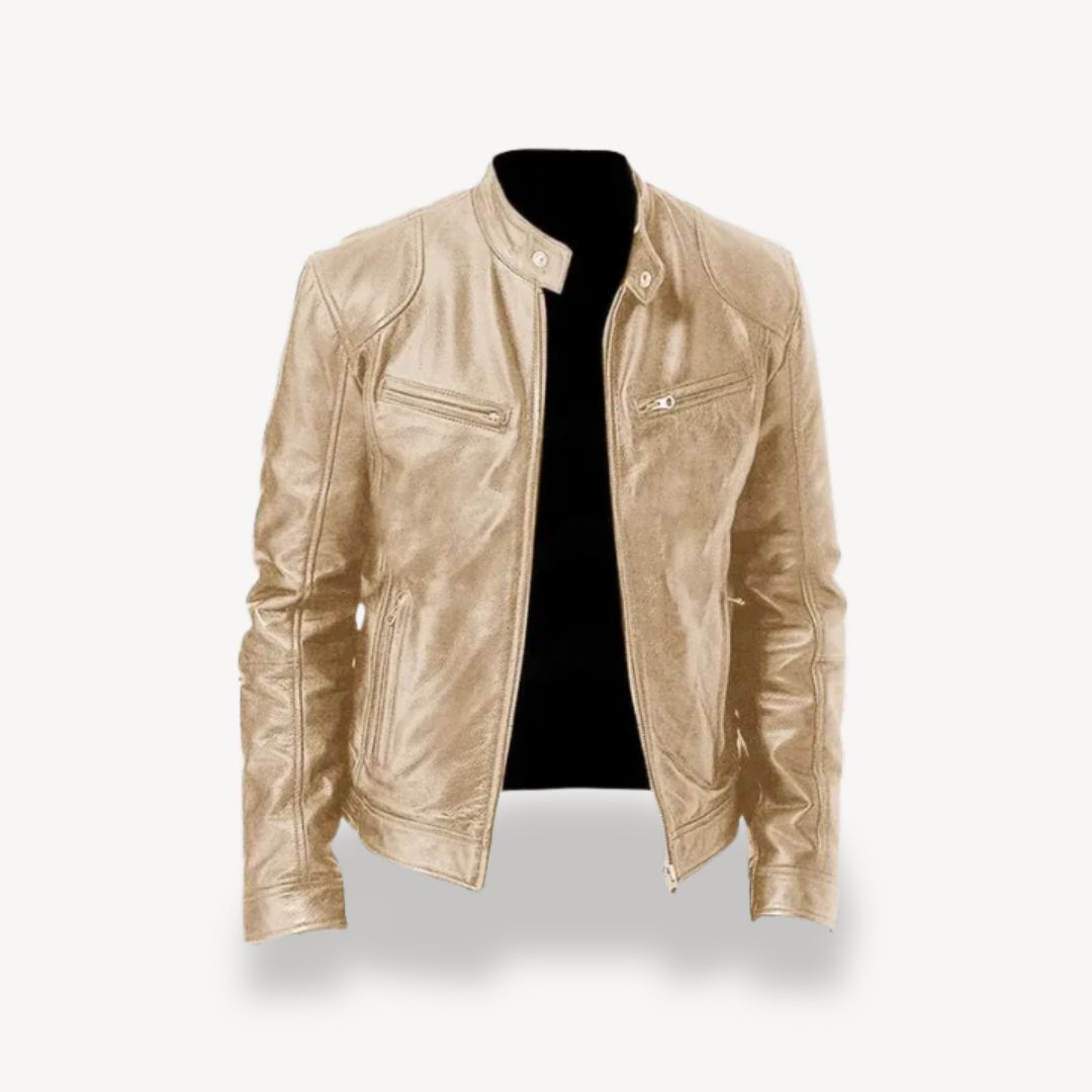 Krohn-e | Herren Premium Leder Bikerjacke - Reißverschluss-Stil