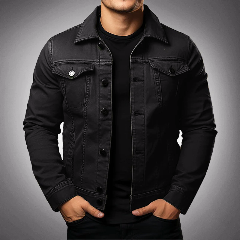 Krohn-e | Herren Strukturierte Denimjacke mit Knopfleiste und Taschen