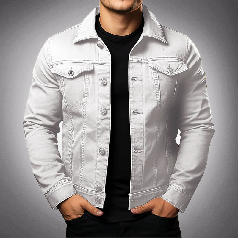Krohn-e | Herren Strukturierte Denimjacke mit Knopfleiste und Taschen