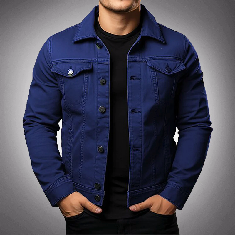Krohn-e | Herren Strukturierte Denimjacke mit Knopfleiste und Taschen