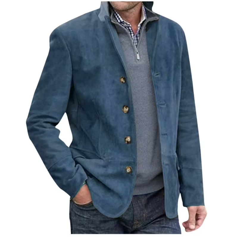 Krohn-e | Herren Wildleder Blazer Jacke, Blau & Braun, Elegant & Vielseitig