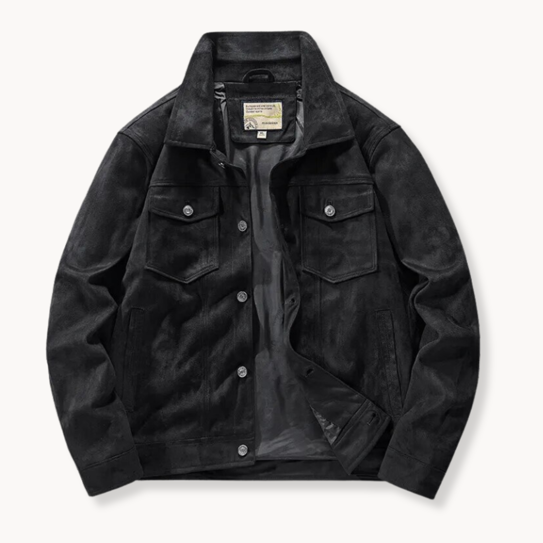 Krohn-e | Herren Wildleder Truckerjacke mit Stehkragen - Anspruchsvoller Stil