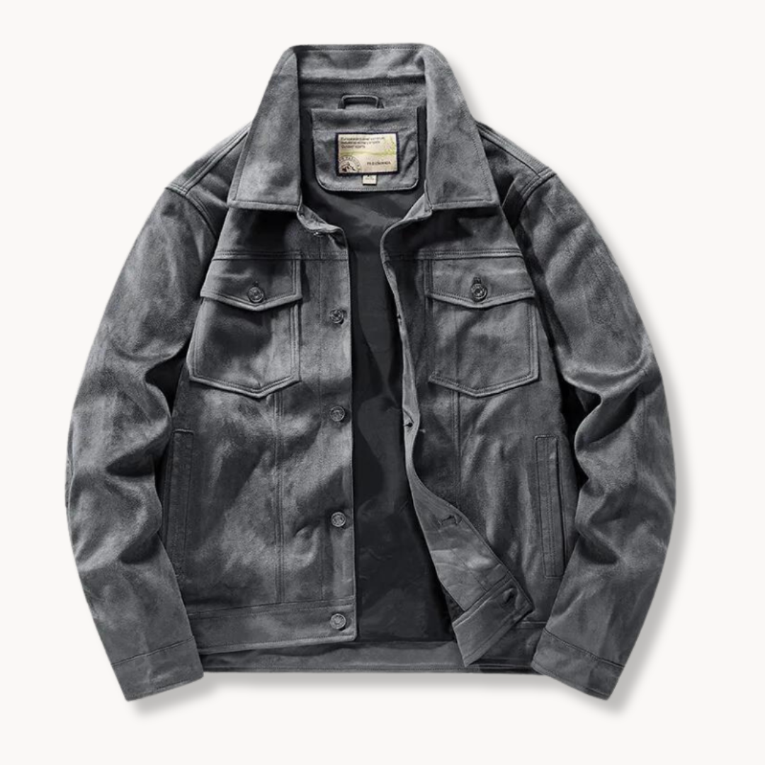 Krohn-e | Herren Wildleder Truckerjacke mit Stehkragen - Anspruchsvoller Stil