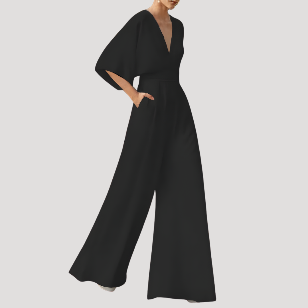 Mirka | Damen Jumpsuit Weites Bein V-Ausschnitt