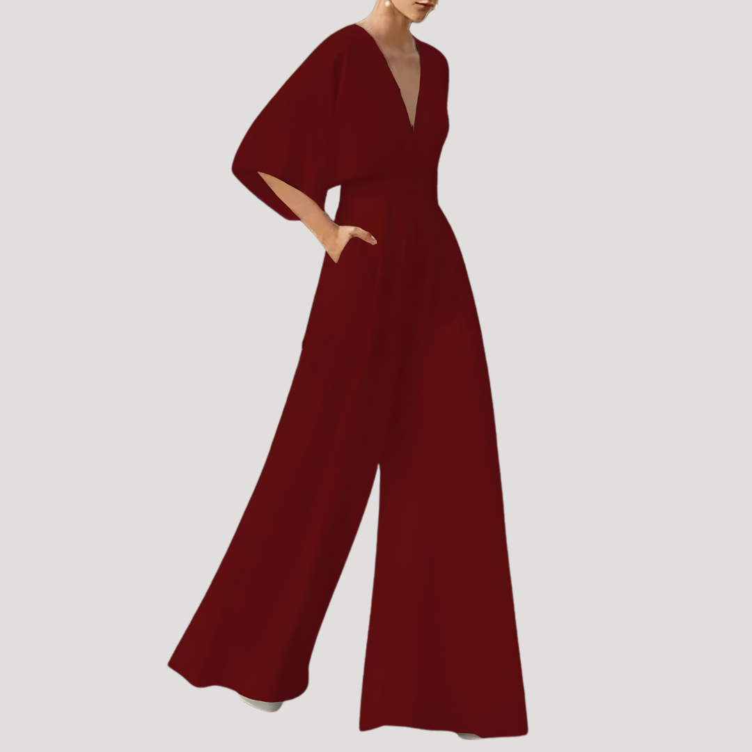 Mirka | Damen Jumpsuit Weites Bein V-Ausschnitt
