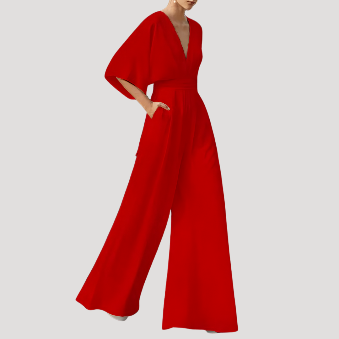 Mirka | Damen Jumpsuit Weites Bein V-Ausschnitt