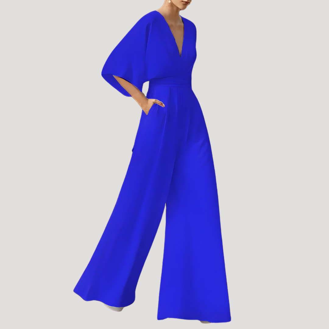 Mirka | Damen Jumpsuit Weites Bein V-Ausschnitt