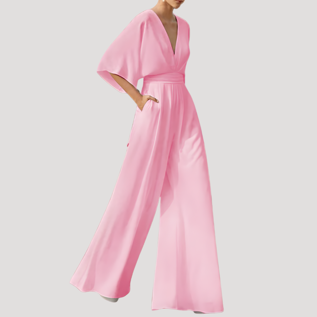 Mirka | Damen Jumpsuit Weites Bein V-Ausschnitt