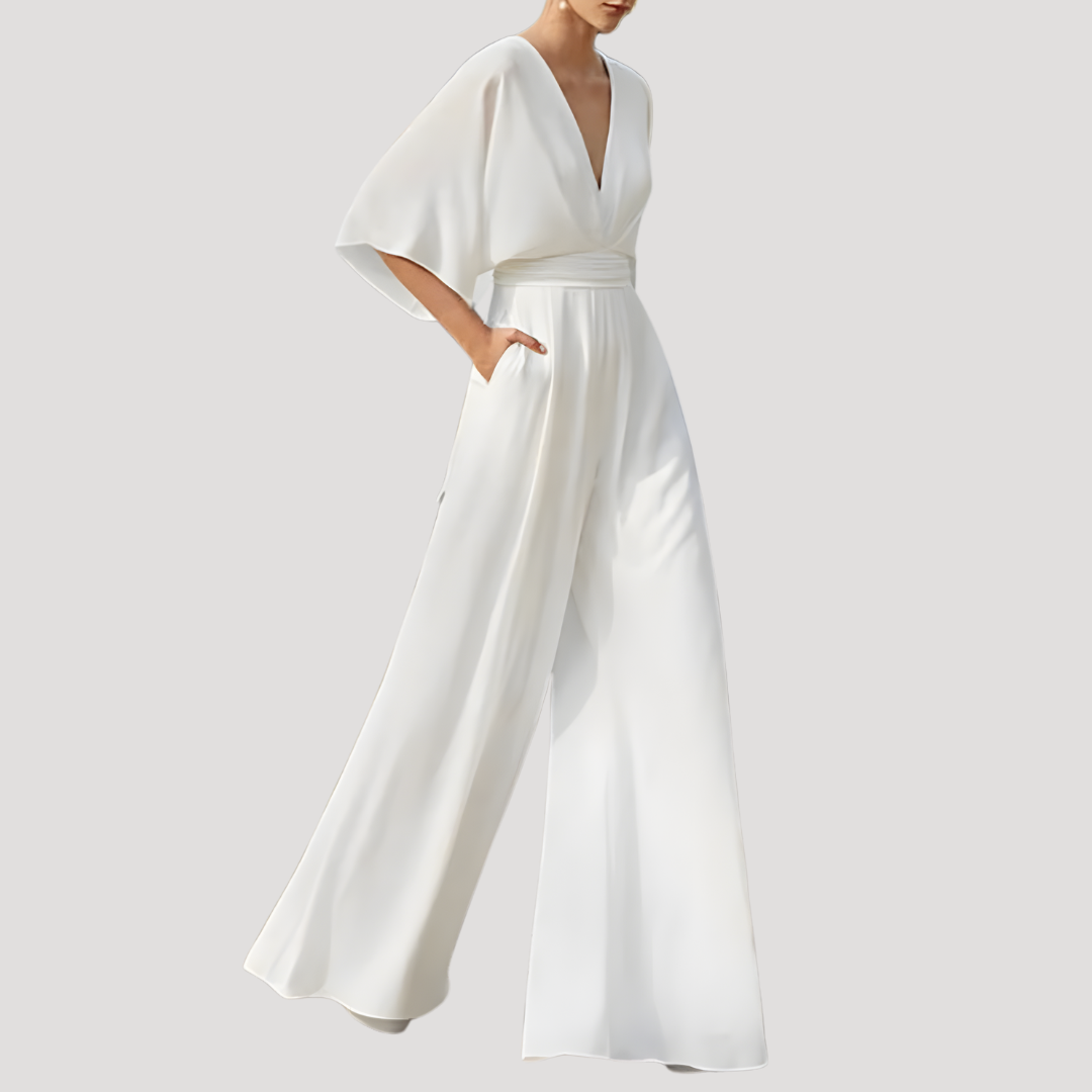 Mirka | Damen Jumpsuit Weites Bein V-Ausschnitt