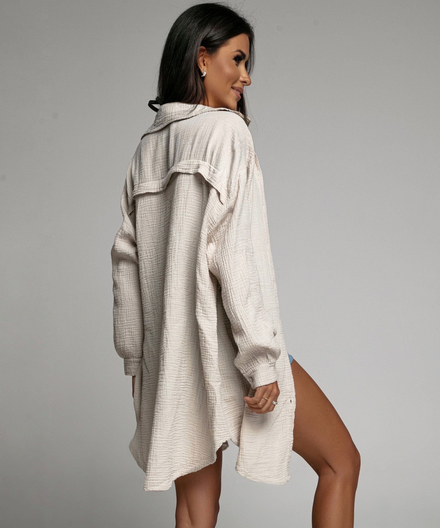 Langärmlige Oversize-Musselinbluse Beige von Dielle
 - Krohn-e
