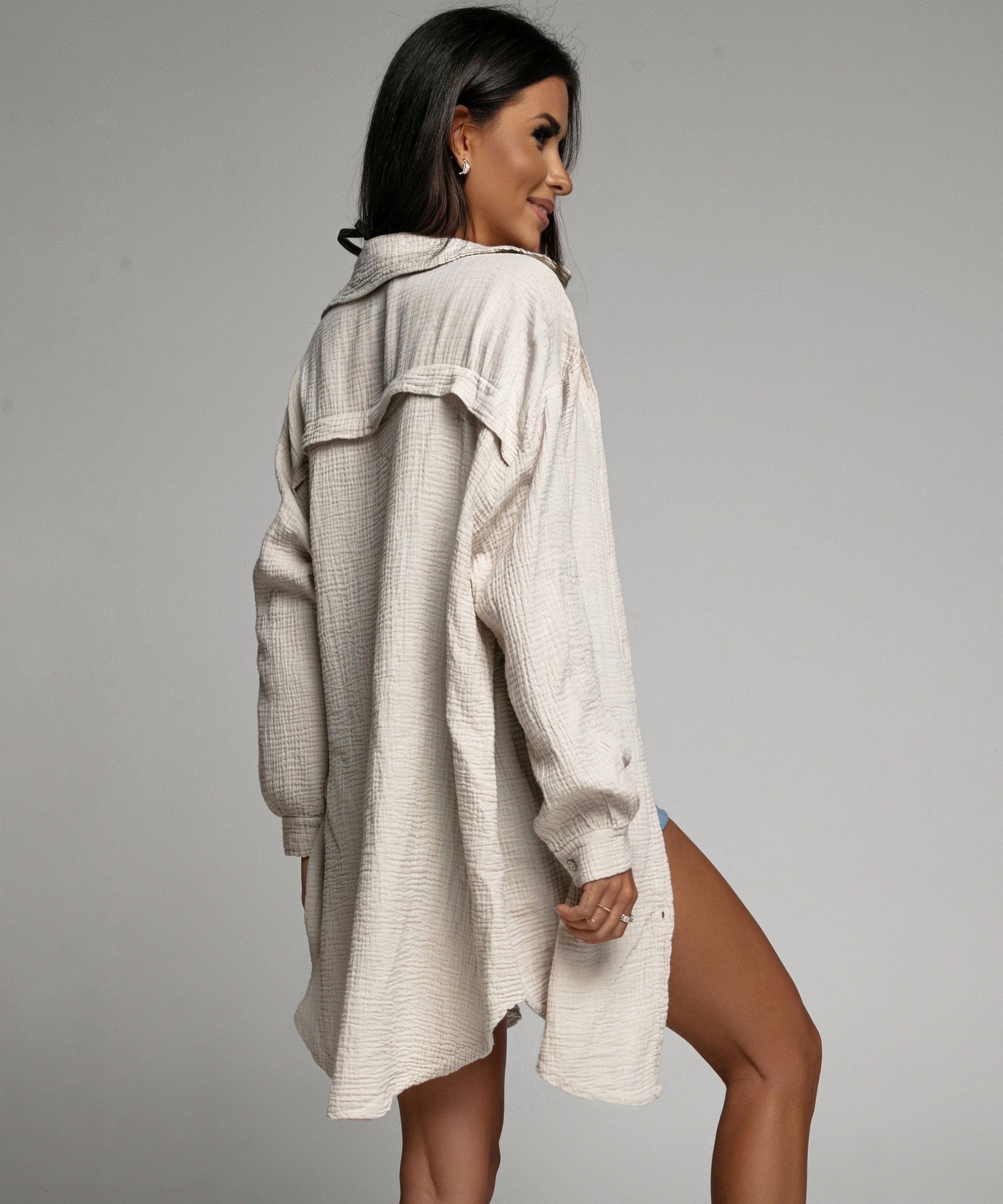 Langärmlige Oversize-Musselinbluse Beige von Dielle
 - Krohn-e