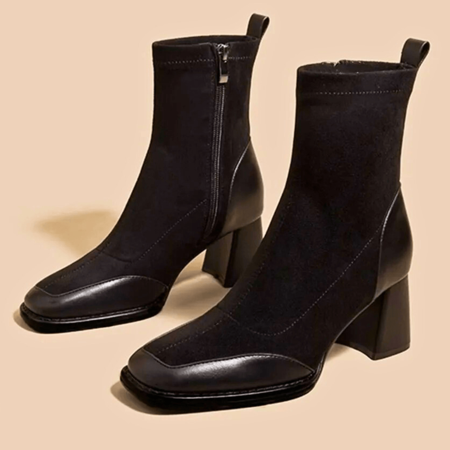 KROHN-E Damen Ankle Boots Blockabsatz Vielseitiges Design Leder