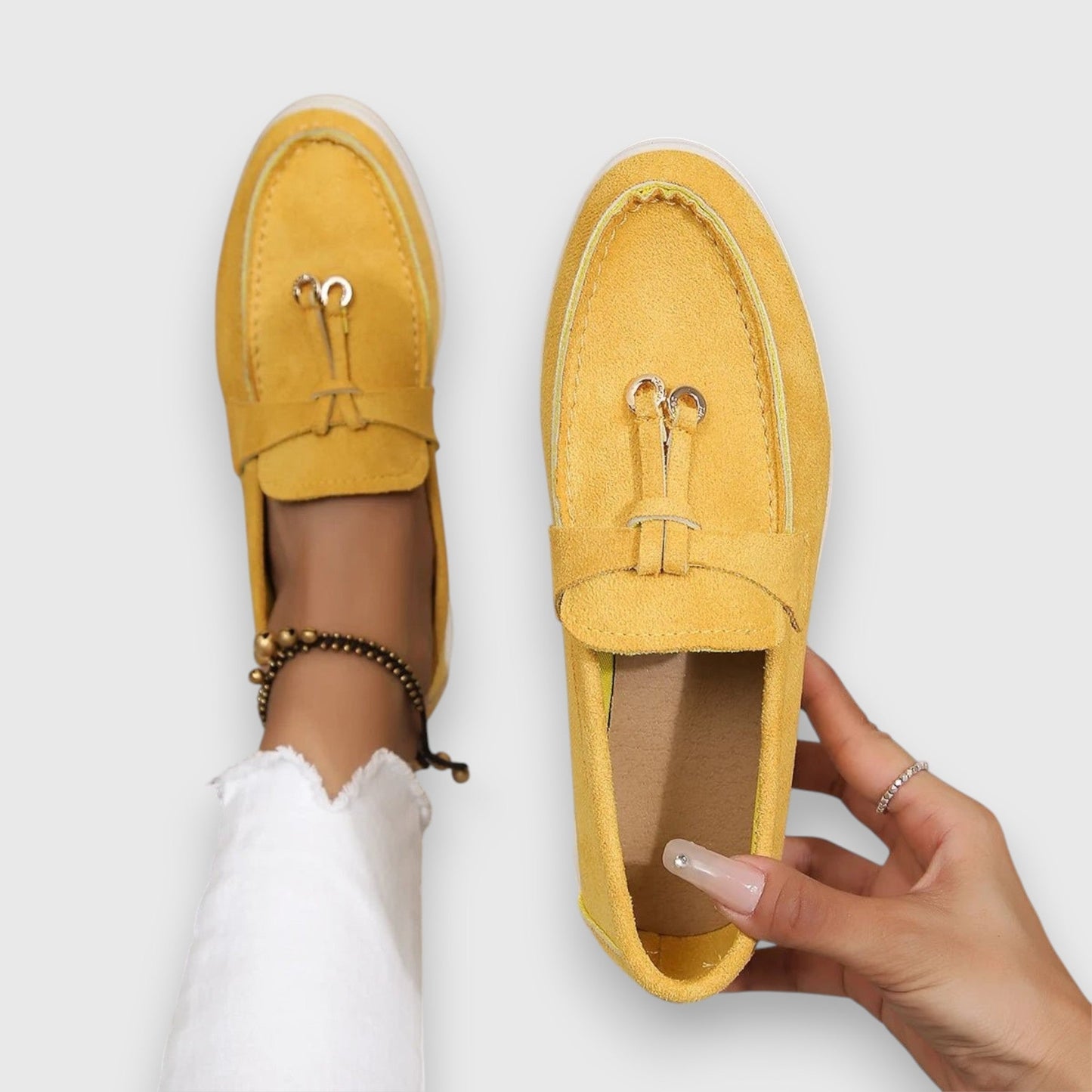 Yessa | Damen Loafer Velours Quaste Slip-On Flache Schuhe Sommer