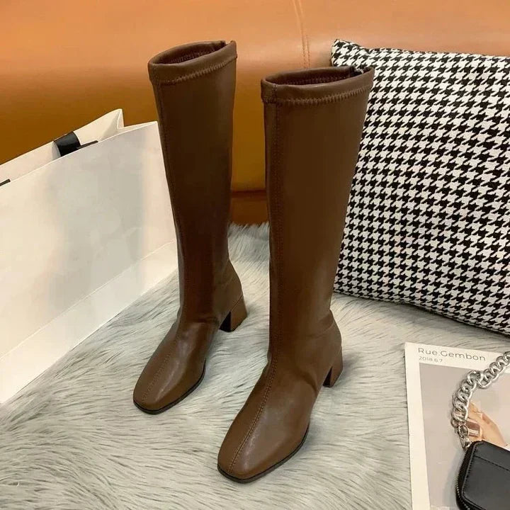 Krohn-e | elegante kniehohe Stiefel Blockabsatz