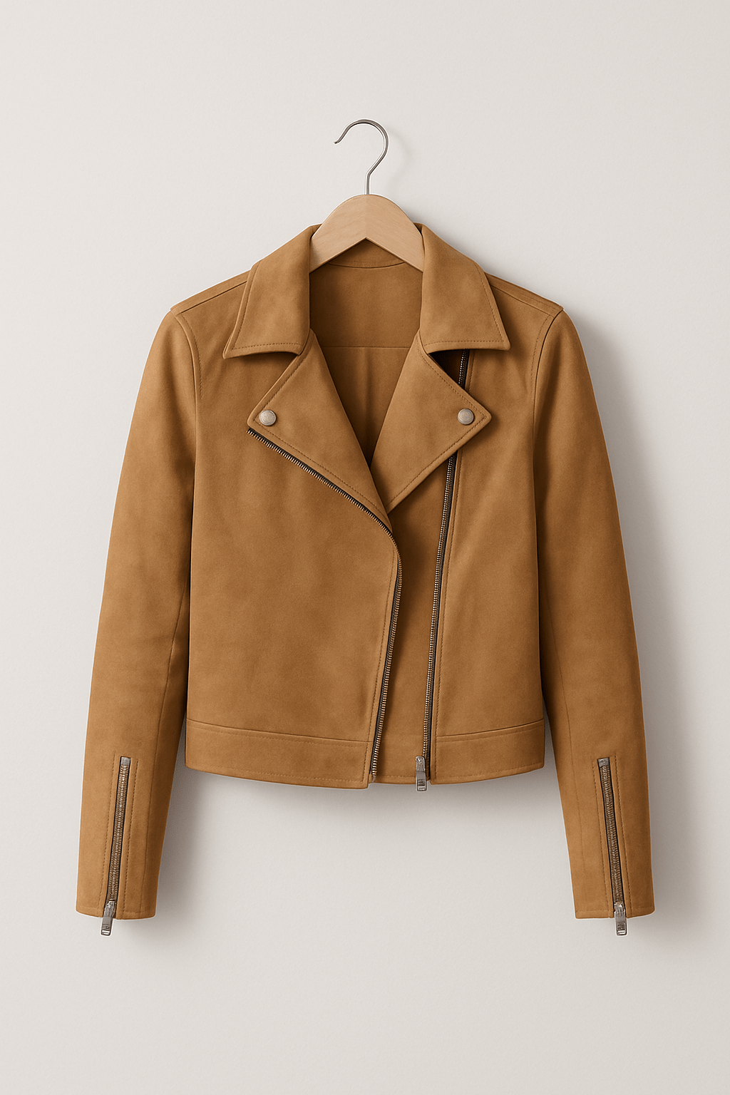 Krohn-e | Bikerjacke Aus Wildlederimitat Stylische Übergangsjacke mit Reißverschlussdetails
