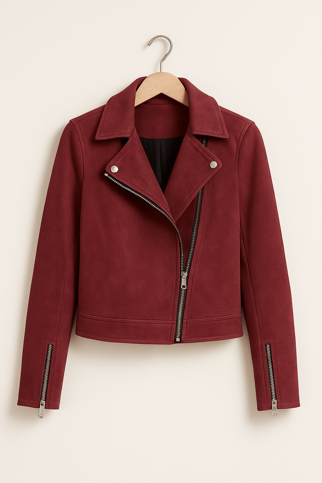 Krohn-e | Bikerjacke Aus Wildlederimitat Stylische Übergangsjacke mit Reißverschlussdetails