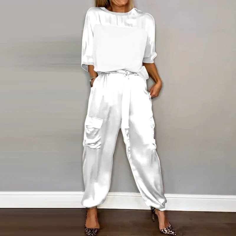 KROHN-E Damen Loungewear-Set Zweiteilig Baumwolle Beige Entspannt