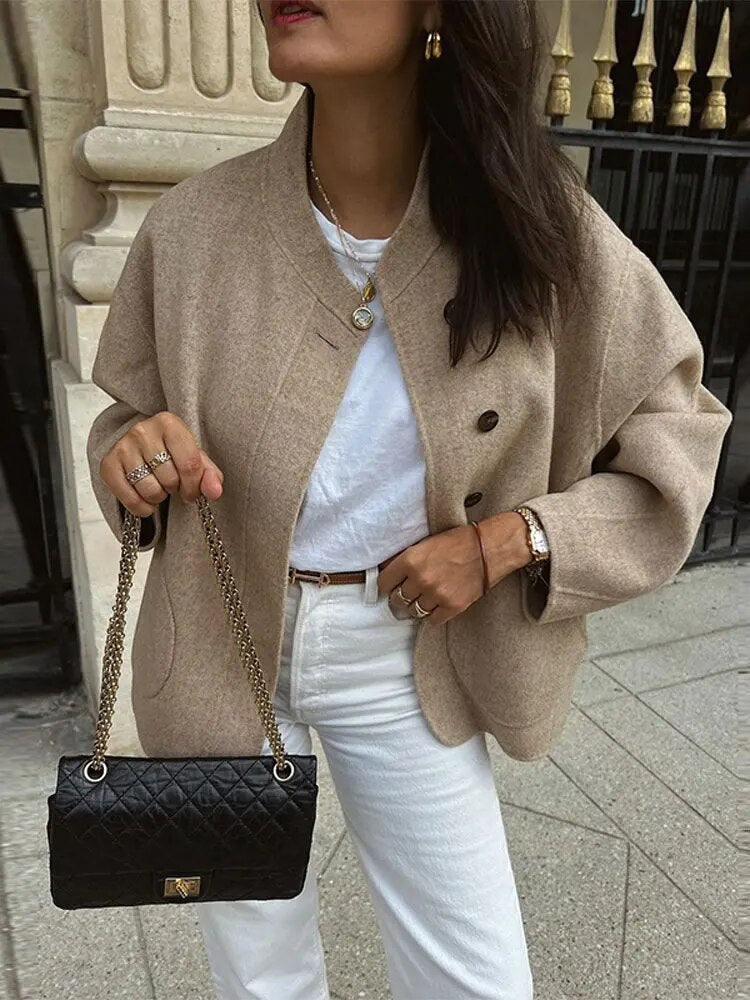 Krohn-e | Chic Kurze Wolljacke Wollmischung Elegant und Lässig