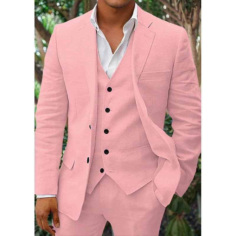 Herren-Anzug aus Leinen: Blazer, Weste und Hose (3-teilig)