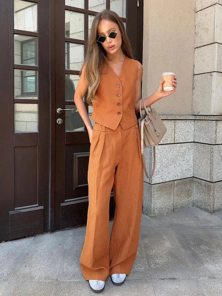 KROHN-E Damen Zweiteiler-Set Entspannte Passform Weste Hose Modern