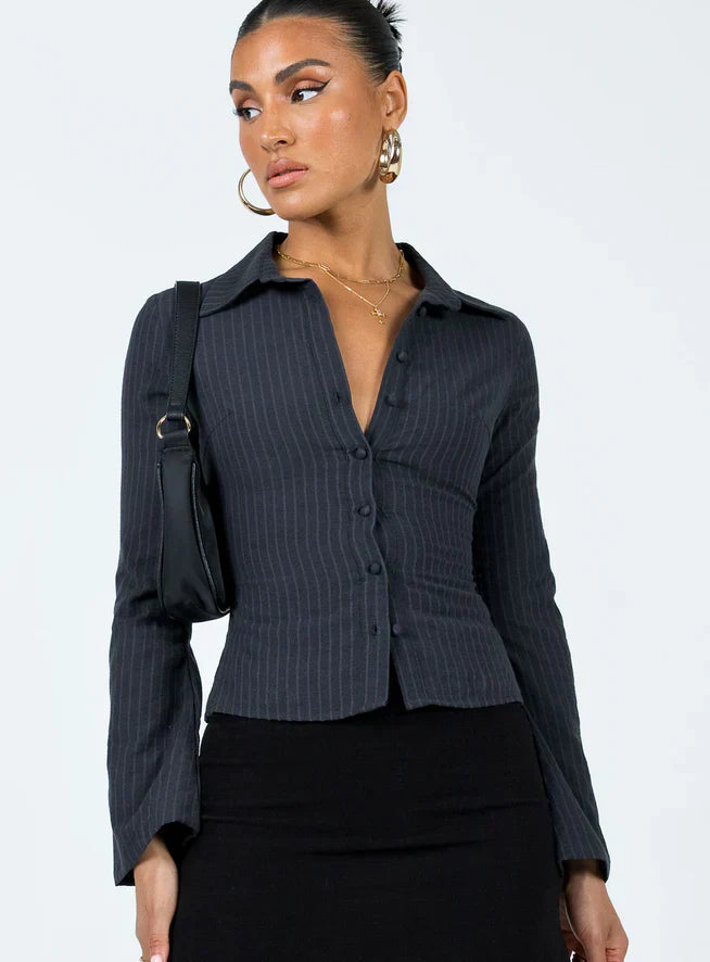 Krohn-e | Damenbluse mit Weitem Schnitt, Langen Ärmeln und Streifen