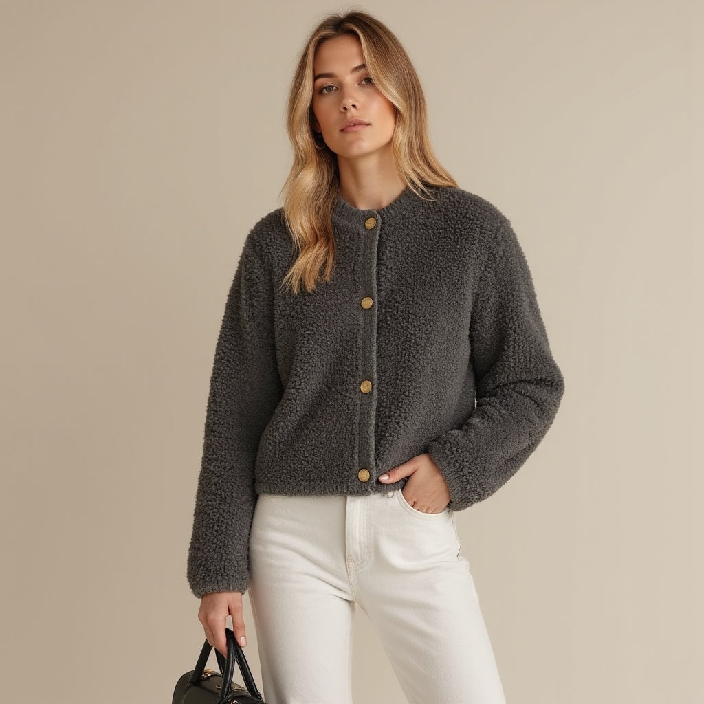 Krohn-e | Cardigan - Damen Herbst Flauschiger Strickcardigan mit Dekorativen Knöpfen
