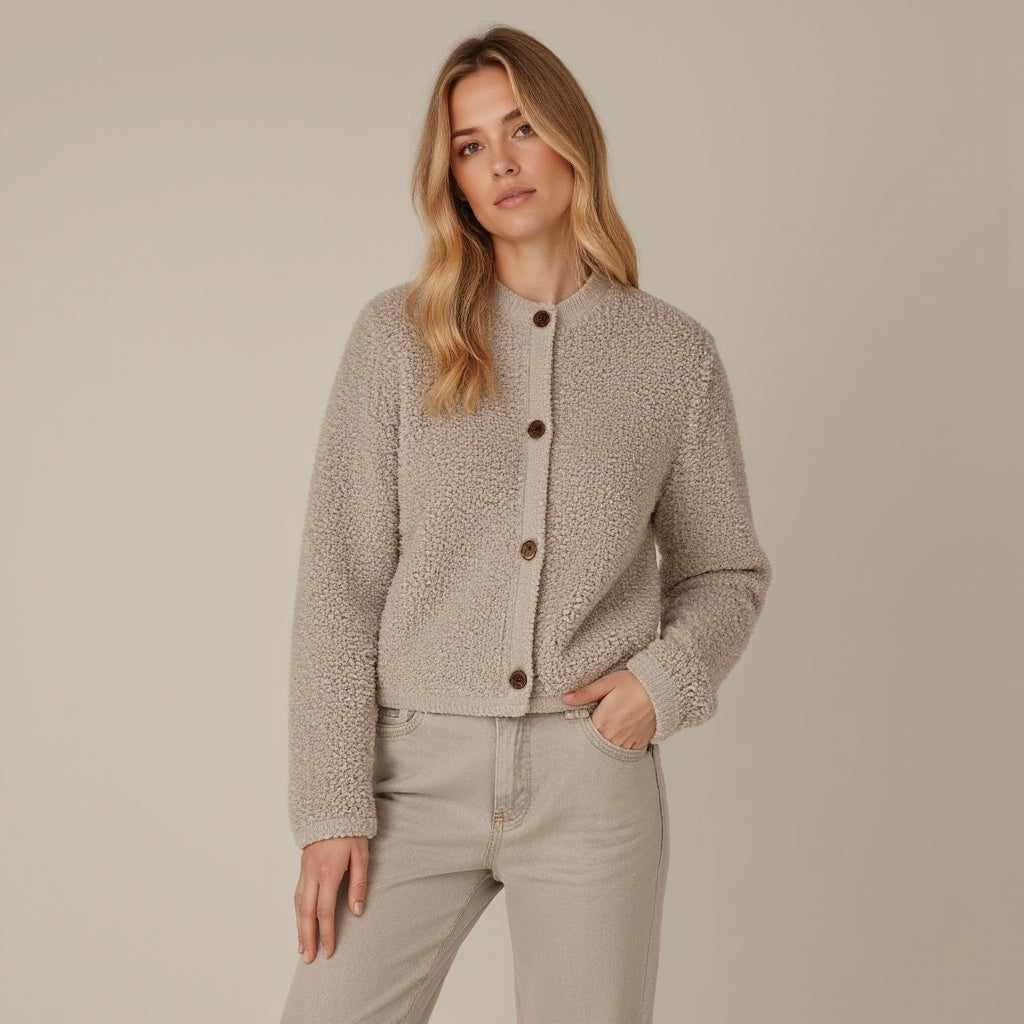 Krohn-e | Cardigan - Damen Herbst Flauschiger Strickcardigan mit Dekorativen Knöpfen