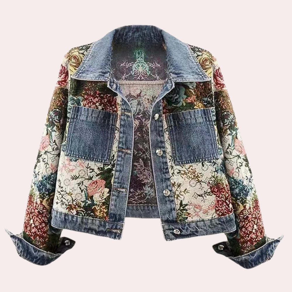 Krohn-e | Elegante Blumen Denimjacke für Damen für den Herbst