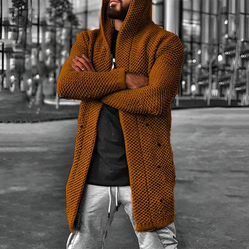 Krohn-e | Mittlange Herren – Strickcardigan mit Kapuze