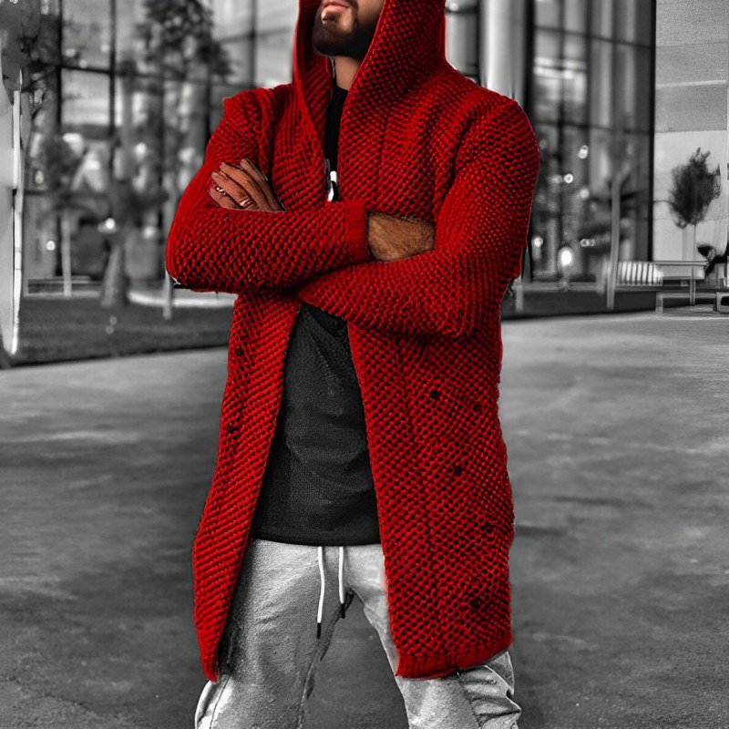 Krohn-e | Mittlange Herren – Strickcardigan mit Kapuze
