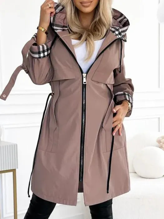 KROHN-E Damen Zip-Mantel wasserdicht Kapuze dunkelblau