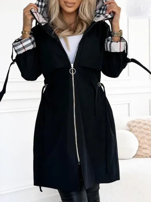 KROHN-E Damen Zip-Mantel wasserdicht winddicht Kapuze Winter funktional