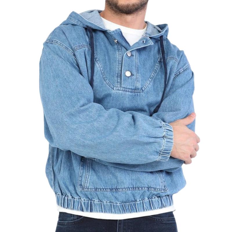 Krohn-e | Denim Hoodie Knopfverschluss Lässig und Trendy