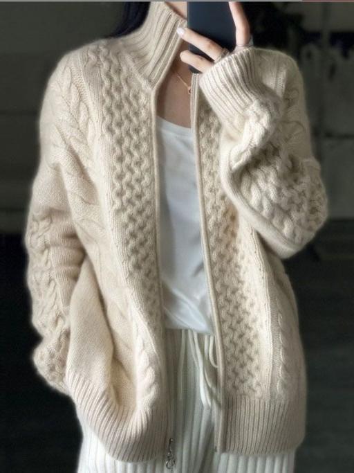 Krohn-e | Cardigan - Stilvoller dicker Rollkragen Kabelstrick Kaschmir Cardigan