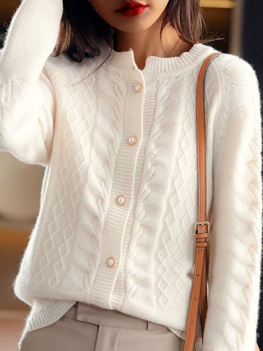 Krohn-e | Strickjacke - Stehkragen Jacquard Strickjacke
