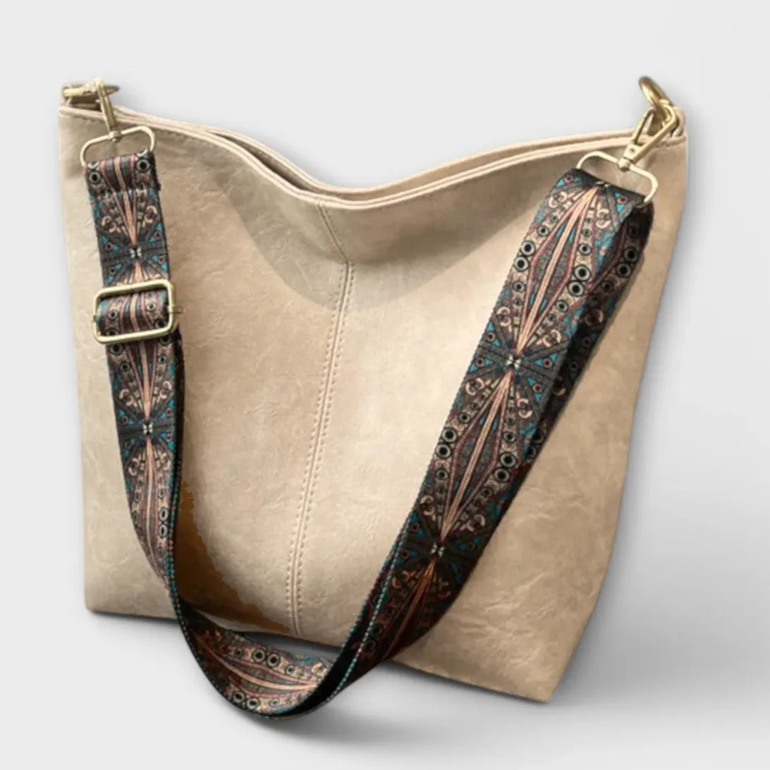 KROHN-E Damen Schultertasche mit gemustertem Tragegurt vielseitig