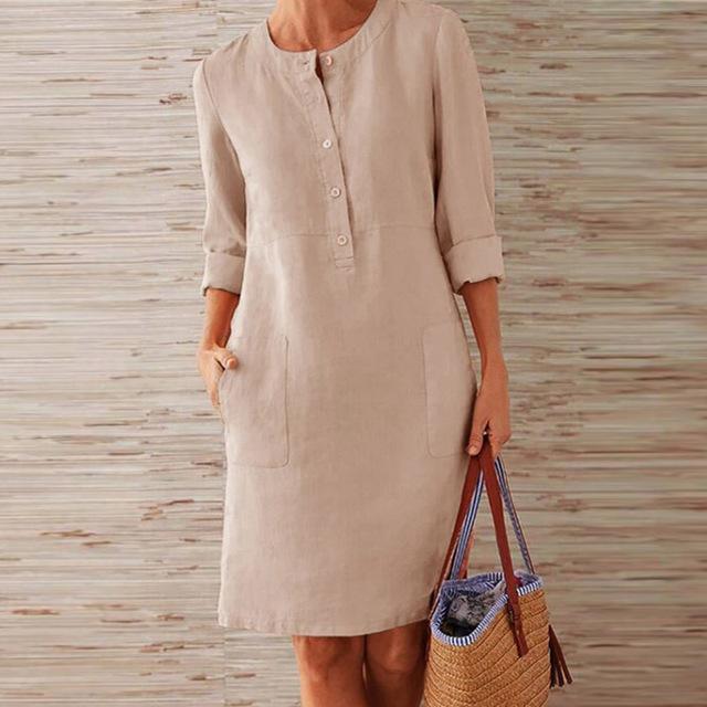 Baumwoll-Leinen Kleid Ilyana mit langen Ärmeln