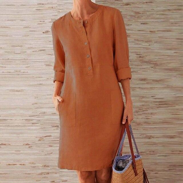 Damen-Leinenkleid mit Taschen, leicht