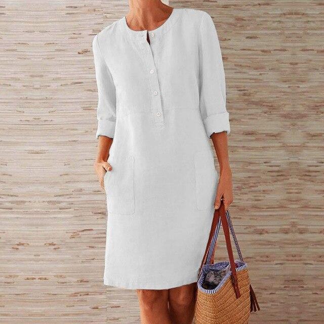 Baumwoll-Leinen Kleid Ilyana mit langen Ärmeln