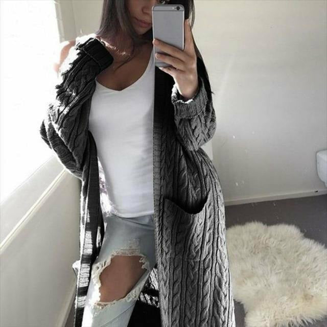 Krohn-e | Warme Lange Strickjacke