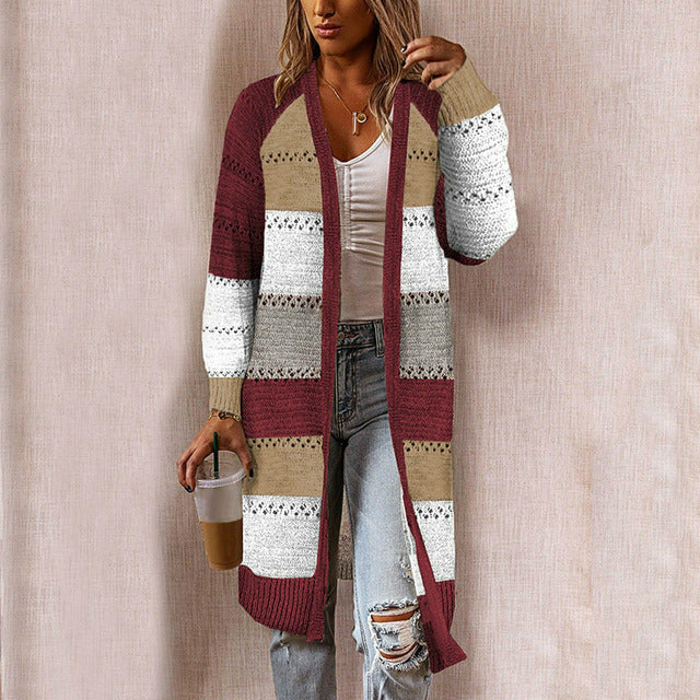 Damen-Strickjacke mit Streifen und Raglanärmeln