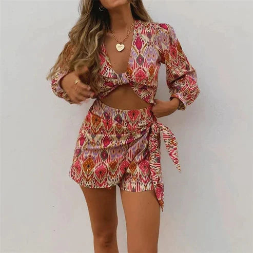 Nina Crop Top and Wrap Skirt Shorts Set